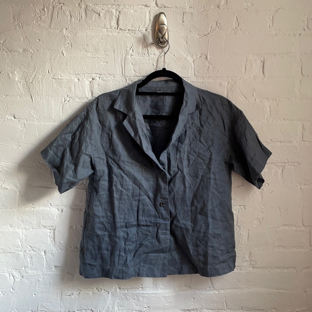 COPY - Linen Button Down Short Sleeve Top XS